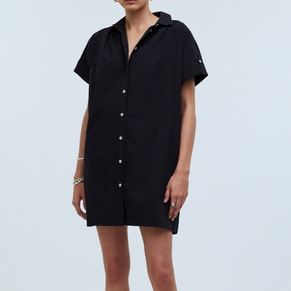 Madewell Collared Button-Front Mini Shirtdress True Black size XSmall NWT NP091